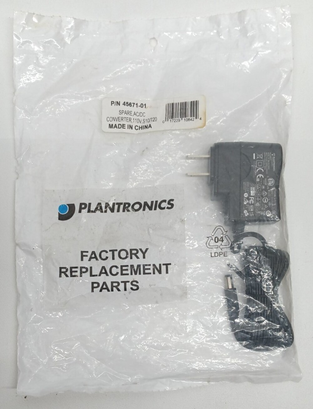 PLANTRONICS Spare AC/DC Converter 110V S10/T20/M22/MLX10 P/N 45671-01